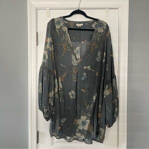 Torrid Festi Tunic 3X Blue Floral Print with Crochet Details